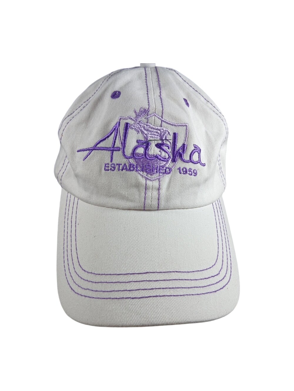 Alaska Cap Embroidered Moose Established 1959 Snapback White Purple Outdoor Hat